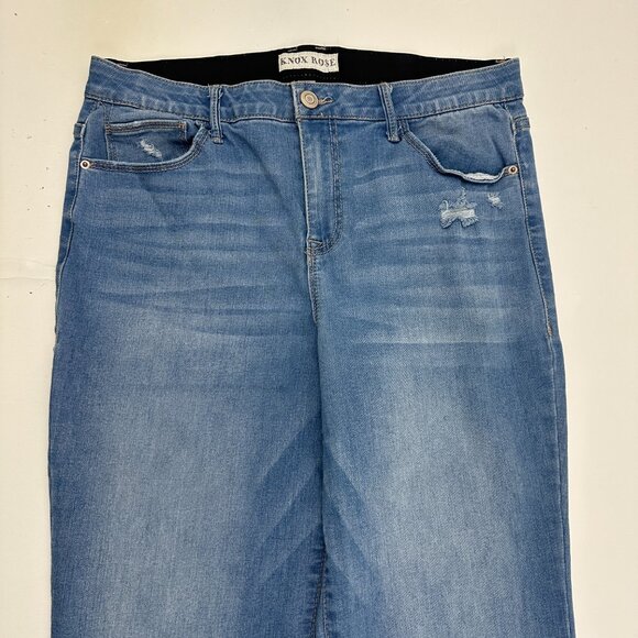 Knox Rose Distressed Bootcut Raw Hem Women's size 12 Medium Wash Blue Denim jean - Picture 2 of 5